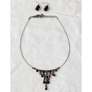 💍💫 Obsidian cascading choker and earrings